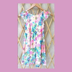 Faded Glory Girl's Dress, Size Med 7/8, Floral Print, Light Pink/Blue